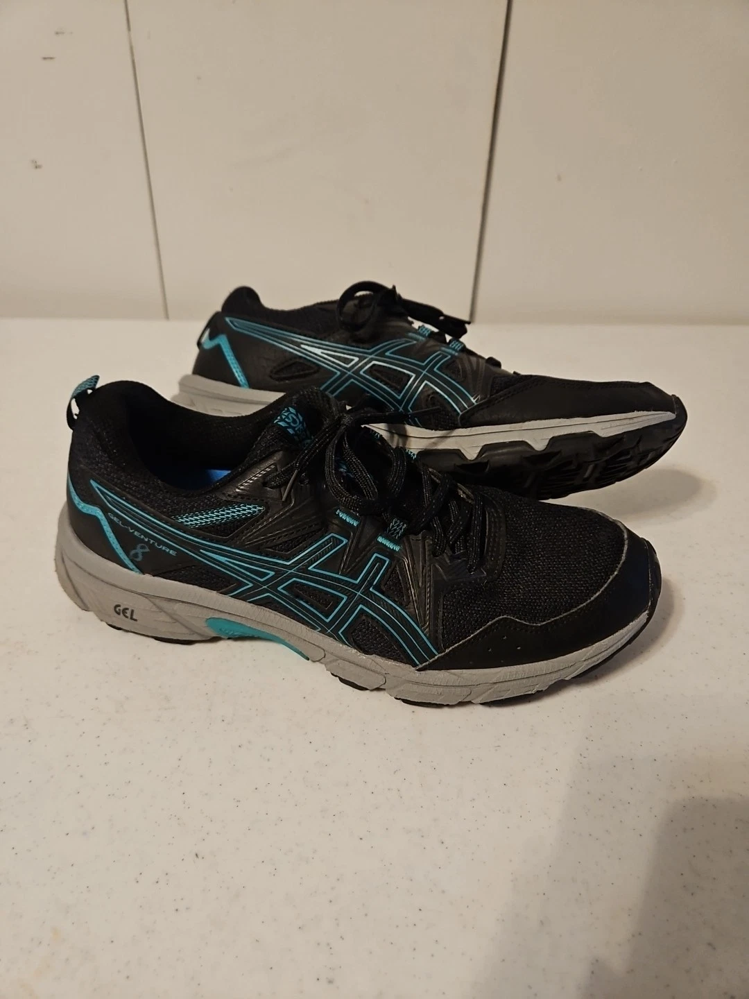 ASICS Gel Venture 8 Women's 9.5 Trail Running Shoes Blk Teal Gel Sneakers (S118)