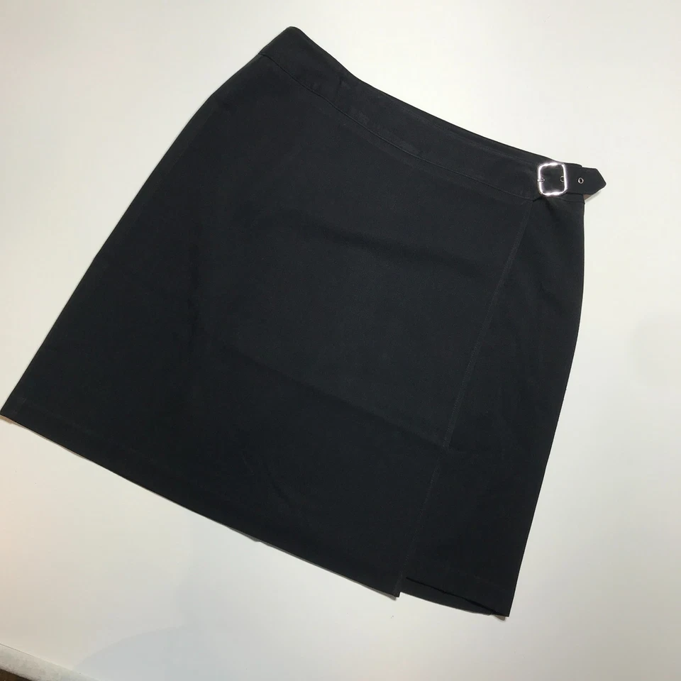 Briggs Shift Skirt Size 14P Stretch Black Mini Buckle Belt Wrapover Chic Classy - Image 2 of 4