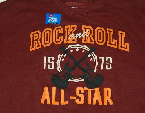 Boys Sweatshirt ROCK & ROLL ALL STAR Guitars DEEP BURGUNDY Hanes Soft XXL 18 - Picture 2 of 2