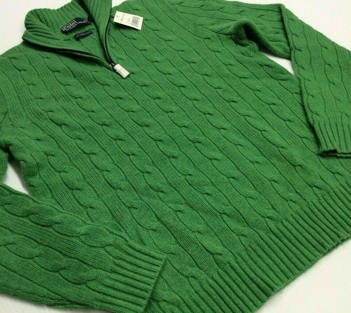 Vtg Polo Ralph Lauren Lambs Wool Rope Cable Half-Zip Knit Sweater Pullover S Men