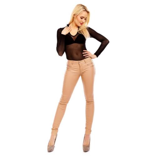 Glänzende Damenhose in Lederlook Zipper Wetlook Beige #H1794 - Picture 4 of 24