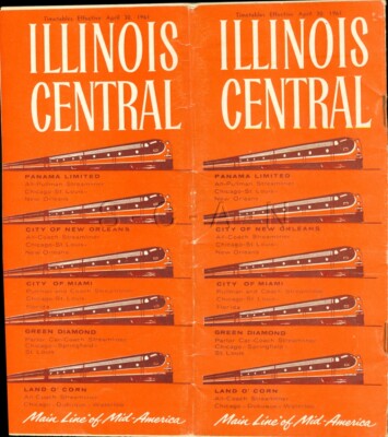 Vintage 1961 Illinois Central Railroad Train Service - Fahrpläne - Main Line Map