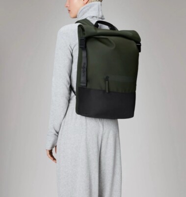 RAINS Trail Rolltop Bag Luggage Backpack  - Green Black $155 NEW NWT