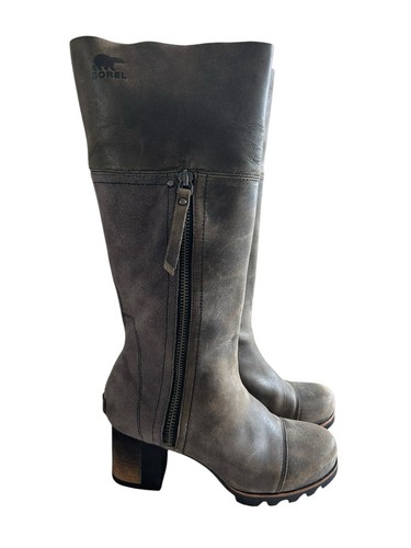 Sorel Womens NL2301 Addington Distressed Gray Leather Tall Heeled Boots Tall 7.5 - Picture 2 of 19