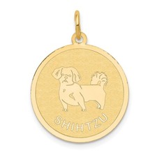 Real 14kt Yellow Gold Shih Tzu Disc Charm