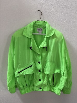 Vintage Women's Brass Plum by Nordstrom Neon Green Windbreaker Jacket Large