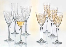 Bohemia Weingläser, Sektgläser, Kristall, Model Leaves, Gold, Clear, 6er Set