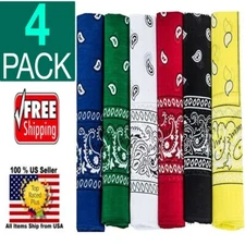 Pack of 4 Large Paisley Western 100% Cotton Printed Bandana - 22 x 22 inches