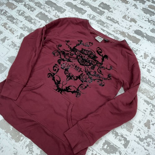 Harley Davidson Sweatshirt Women Medium Maroon Black Sweater Zipped Shoulder - Picture 2 of 10