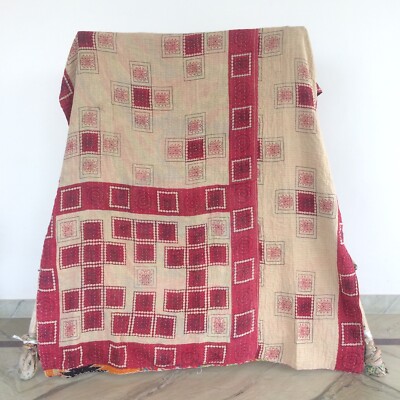 Twin Traditional Vintage Kantha Quilt Blanket Bedspread Coverlet Bed Runner