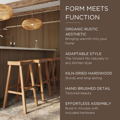 Maven Lane Wooden Rustic Aesthetic Kitchen Bar Stool, Antiqued Finish (Used) - Picture 6 of 6