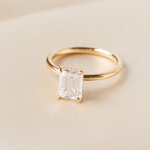 2 Ct Emerald Cut IGI Lab Grown Diamond Hidden Halo Wedding Ring 14K Yellow Gold - Picture 7 of 11