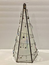 VTG 18  Artisan Crafted 5 Panel Stained Glass Christmas Tree With Bead Ornaments