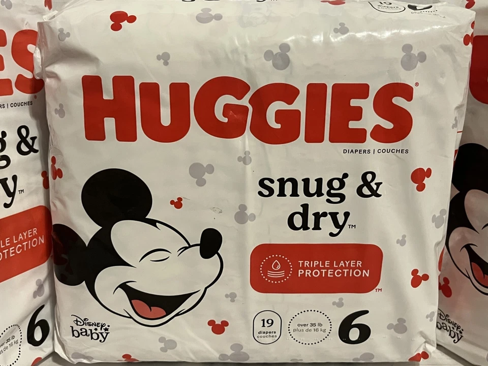 Lote de 3 pañales ajustados y secos Huggies talla 6, Disney Baby Mickey Mouse 19 unidades Foto 2 de 3