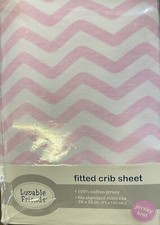 Luvable Friends Fitted Crib Sheet 100 Cotton Jersey Pink White Chevron