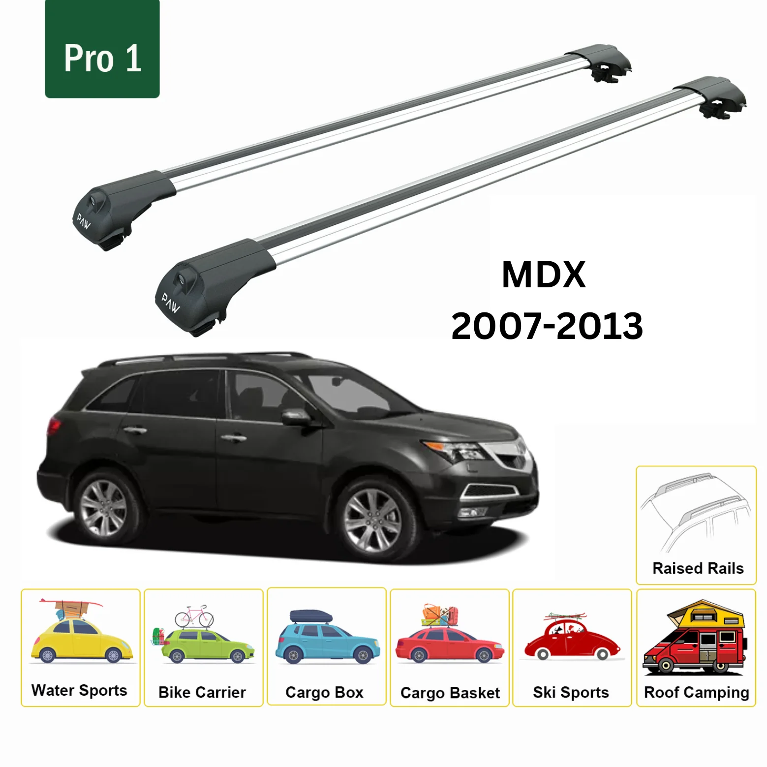 For Acura MDX 200713 Roof Rack Cross Bars Metal Bracket Raised Rail