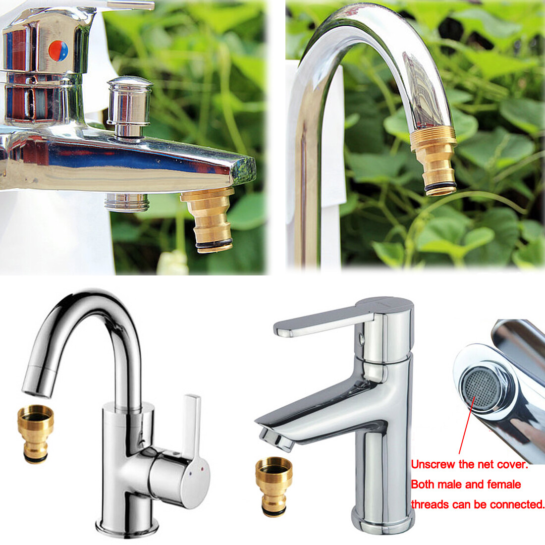 Uxcell M24 To M24 Female Thread Water Faucet Adapter | 3pcs Brass Connector, Silver Tone, With Gaskets - View #8