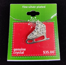 NEW FINE SILVER PLATED GENUINE CRYSTAL ICE SKATE PENDANT NECKLACE JEWELRY
