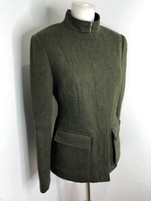 Bnwt Holland & Holland High Collar Jacket 10 New Green Black Tweed Fitted Blazer