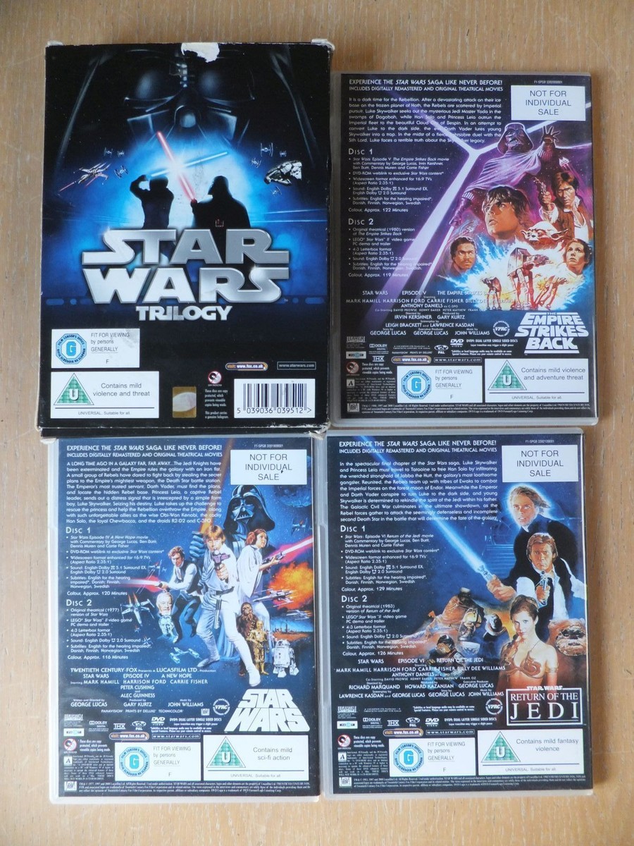 ✓ STAR WARS TRILOGY REGION 2 DVD's -6-DISC SET WIDESCREEN HAN