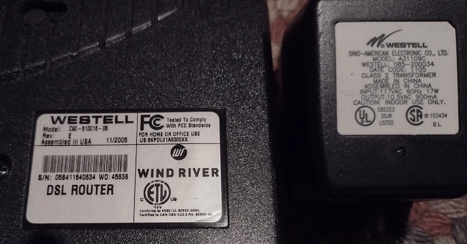 Westell Model 6100 C90-610015-06 Rev E  DSL Router Modem  With Power Adapter - Image 2 of 3