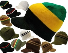 Men Skully Visor Brim Beanie Bill Knit Baseball Cap Skull Hat Slouchy Tam Ski