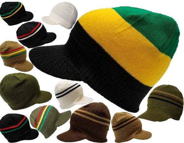 Men Skully Visor Brim Beanie Bill Knit Baseball Cap Skull Hat Slouchy