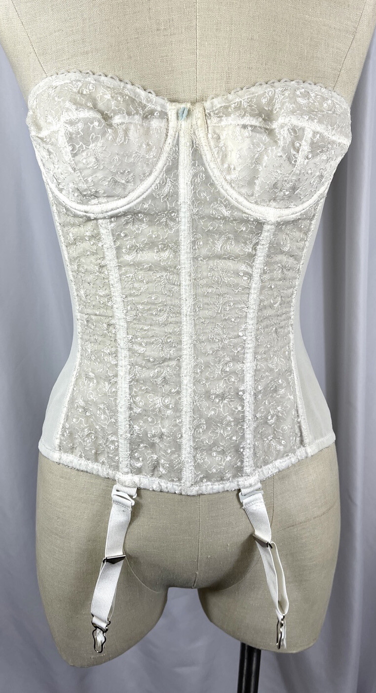 Vintage Off White Corset Bustier Garter Belt Straps S… Gem