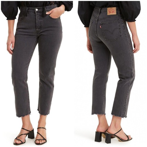 Levis 501 Original Cropped Jeans Women Size 29 x 26 Black Straight Scalloped NEW - Picture 12 of 14