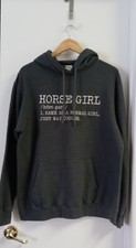 Port Company "Horse Girl" Hoodie Sweatshirt Grey Size L
