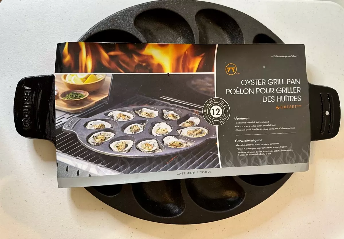 Outset 76225 Cast Iron Oyster Grill Pan, 12 Cavities, Black