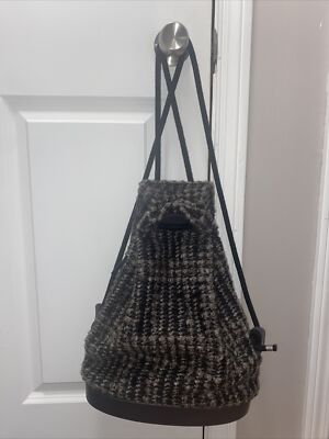 Rare O Bag Italy Sling Sack Backpack Bag Wool Tweed Rubber  display picture 2