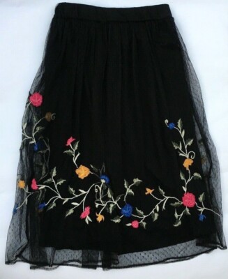 Zara Black Skirt Midi Stretch Size XS Trafaluc Floral Flowers Tulle