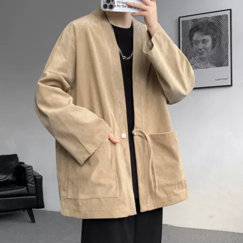 Men Corduroy Kimono Jacket Cardigan Japanese Coat Retro Outwear Loose Casual - Picture 12 of 20