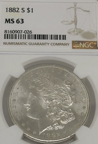 1882 S $1 NGC MS 63 Morgan Silver Dollar. #1880