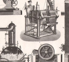 1870 Gravure originale chimie technique centrifugeuse machines chimiste