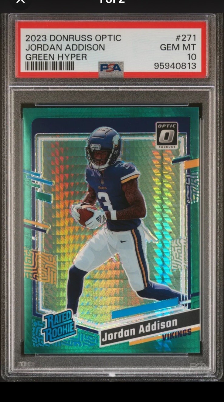 Addison Saley Rice Jordan Addison 2023 Optic #271 Green Hyper Price Guide - Sports Card ...