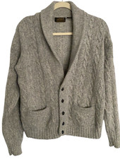 Vtg Eddie Bauer Wool Blend Cardigan Cable Knit Sweater Size L