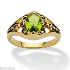WOMENS ANTIQUED 14K GOLD BIRTHSTONE AUGUST PERIDOT RING 5 6 7 8 9 10