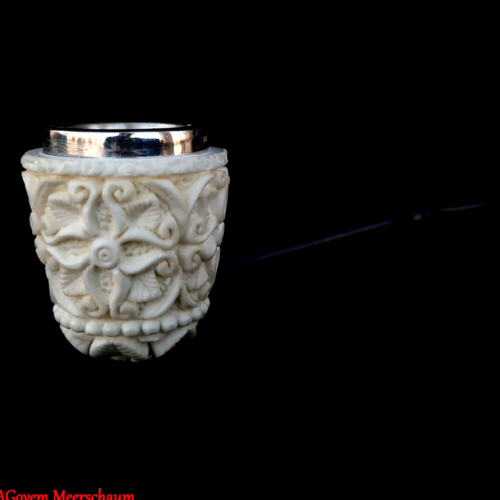 AGovem Carbon Meerschaum Smoking Pipe w Silver, Handcarved Turkish Pipa AGM-1503 - Picture 1 of 13