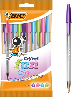 BIC Cristal Fun Kugelschreiber mit 4 verschiedenen Tintenfarben, (1,6 mm), 10er Pack