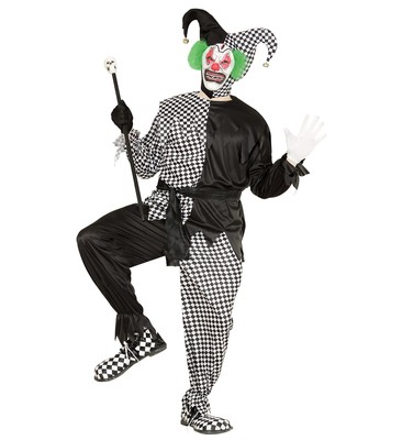 Evil Jester schwarz weiss Jacke Hose Gürtel Hut Kostüm Jesterkostüm Gr. L neu