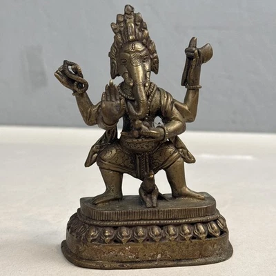 Vintage Brass Statue Of Lord Ganesha Tibet Nepal Indian Buddhist Figure Unique - Image 1 of 4