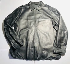 Gimo's Men's Italian Black Leather Shirt Jacket Lightweight Zip Up Size 56