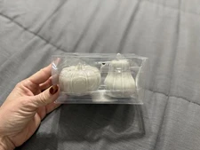 New Ceramic Pumpkin Gourd Salt and Pepper Shakers White Thanksgiving Table Chic