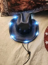 LED LIGHT UP FLASHING SEQUIN BLACK WESTERN COWGIRL HAT -1 SIZE PARTY GLOWZ