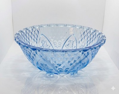 Vintage Blue Glass Rose Fleur De Lis 7'' Bowl Depression KIG Indonesia