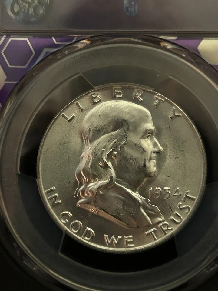 💥PCGS MS63💥 1954-D Franklin Half Dollar Trader Bea Purple Core Slab👀 - Image 4 of 4