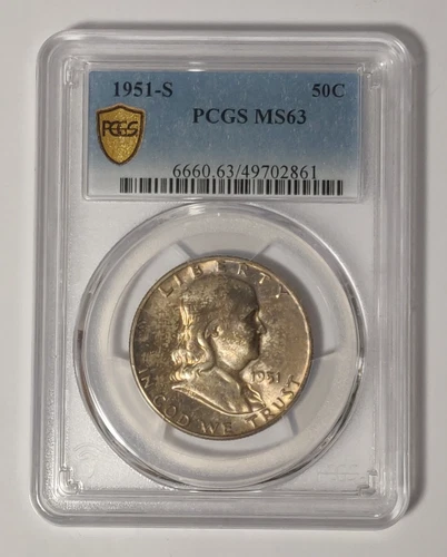 1961-S FRANKLIN SILVER HALF DOLLAR TONED PCGS MS 63