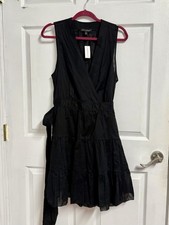 Banana republic Stampa Sleeveless Black Wrap Dress with Waist Tie Large